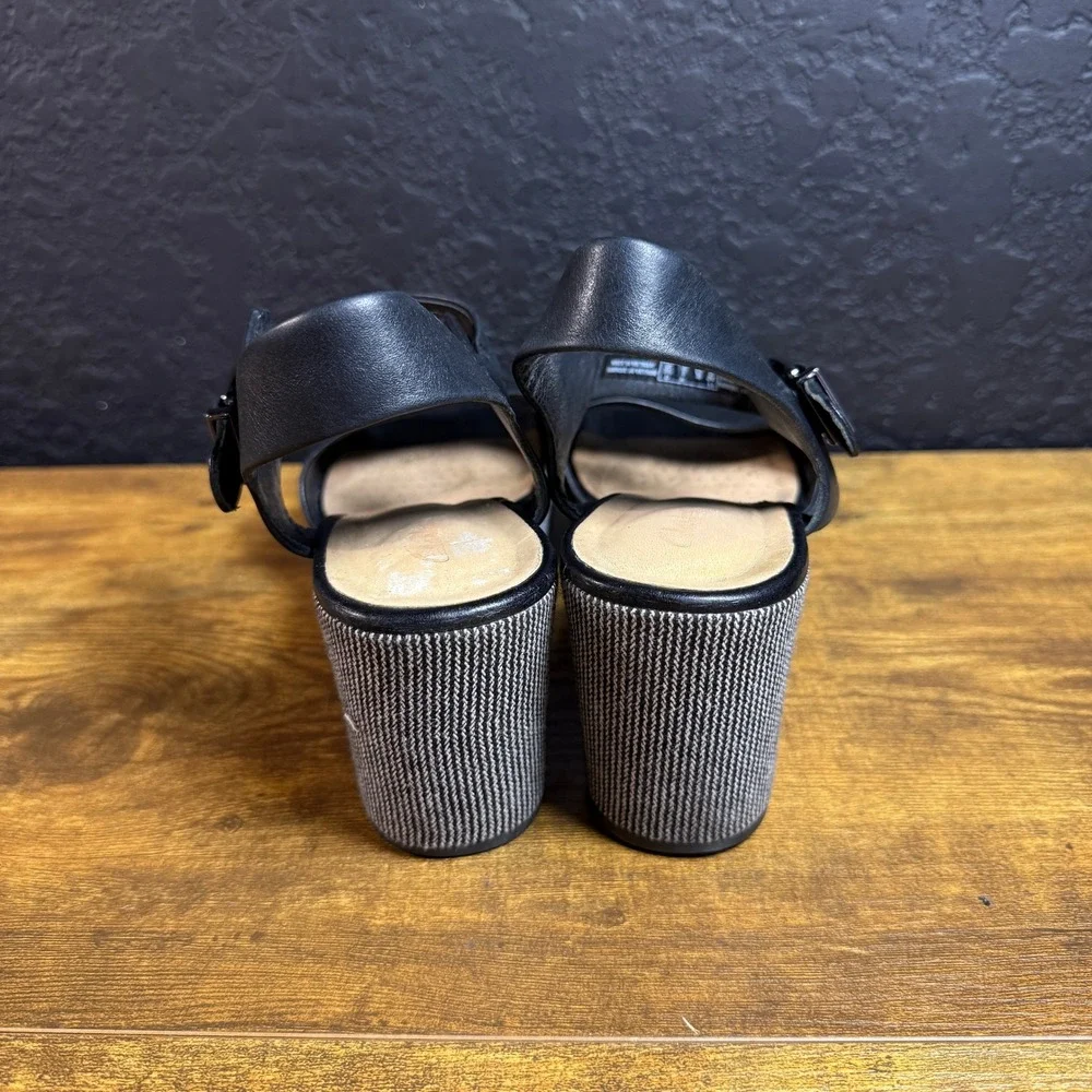 Clarks Jillian Jewel 261401134055 Black Leather Platform Sandals Womens Size 8